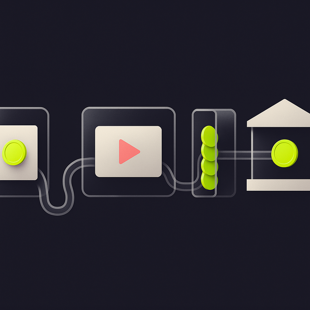 Creator incentive moving from invitation and content validation through approval to a bank payment.