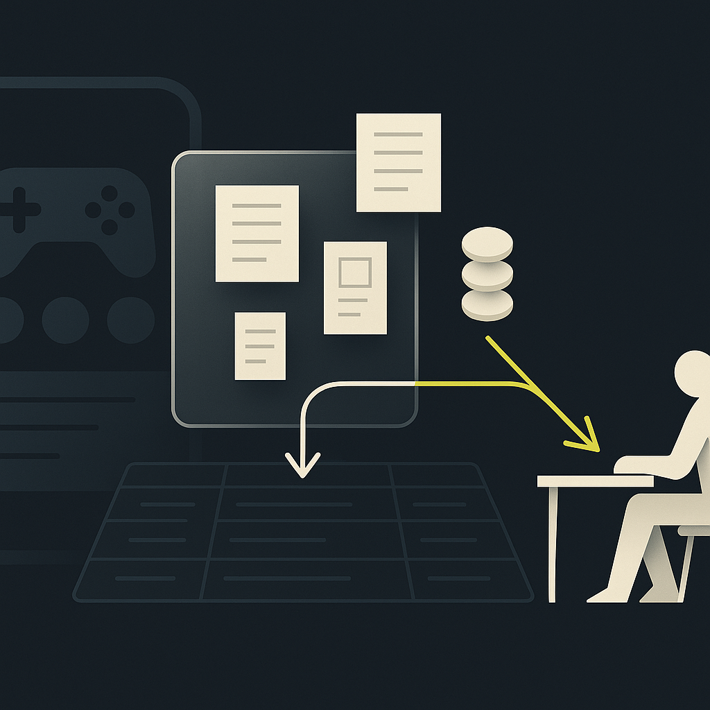 Gaming vendor invoices and usage records flow into a verified ledger, with exceptions routed to human approval.