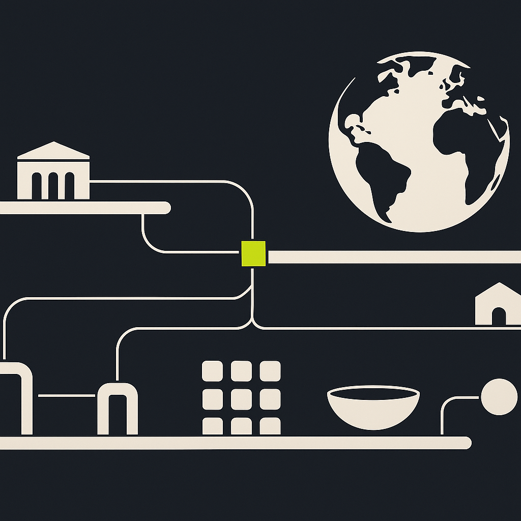 Global payment pathways connecting financial hubs through local infrastructure and recipient delivery checkpoints