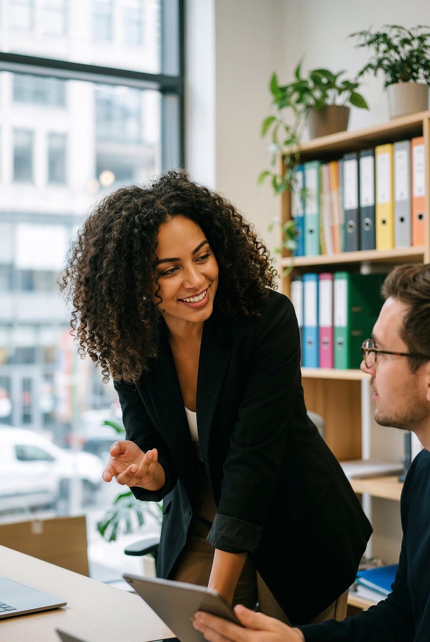 Payouts team members collaborating in a bright modern office