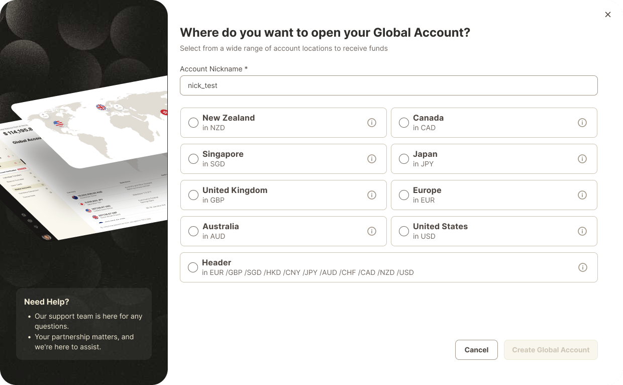 Create Global Account Popup 1